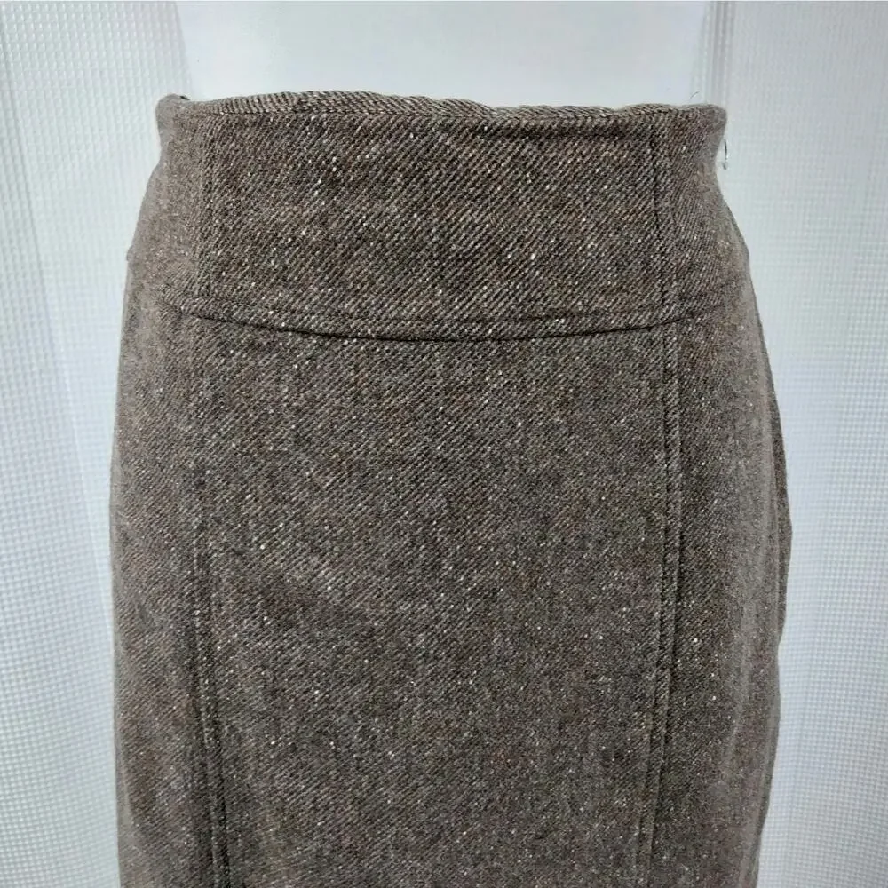 BANANA REPUBLIC! BROWN/CREAM MIXED WOOL+ DIAGONAL WEAVE PENCIL SKIRT! SZ 10